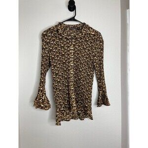 Y2K Retro Essentials by Milano Womens Small Pleated Button Front Top Bell Sleeve